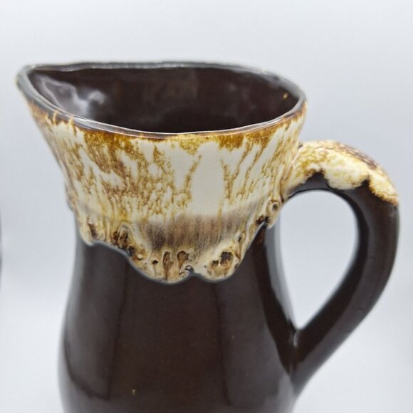 Robinson Ransbottom Pottery Pitcher Brown Drip Glaze Vintage Swirl Handle 7.5 - Picture 2 of 8